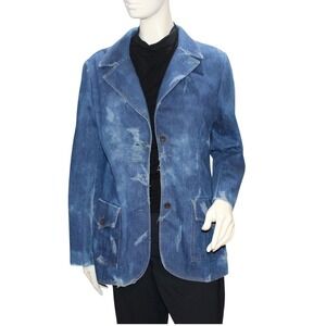 Koret City Blues Distressed Denim Blazer Jacket - Women's XL - Y2K Grunge